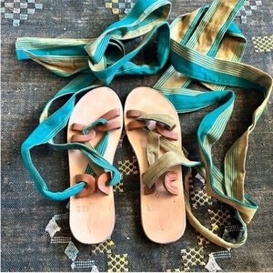 Pre-loved Brother Vellies Zanzibar Sandals in Golden Stripe size 9 **flawed